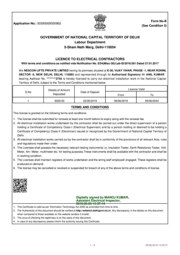 Electrical Contractors Licence