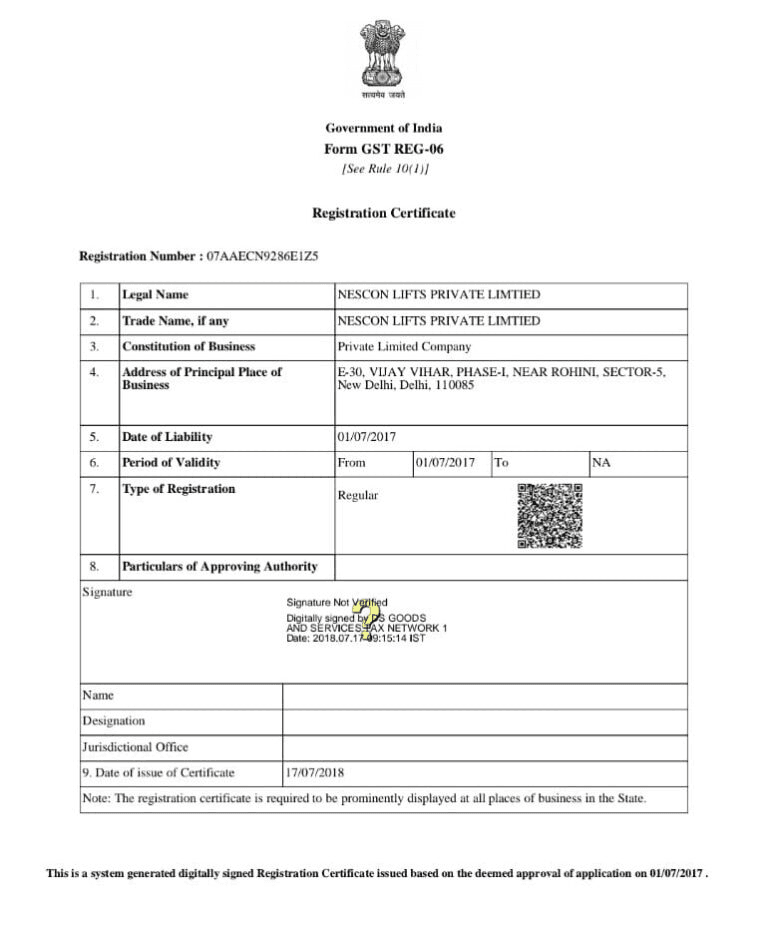 GST Registration Certificate